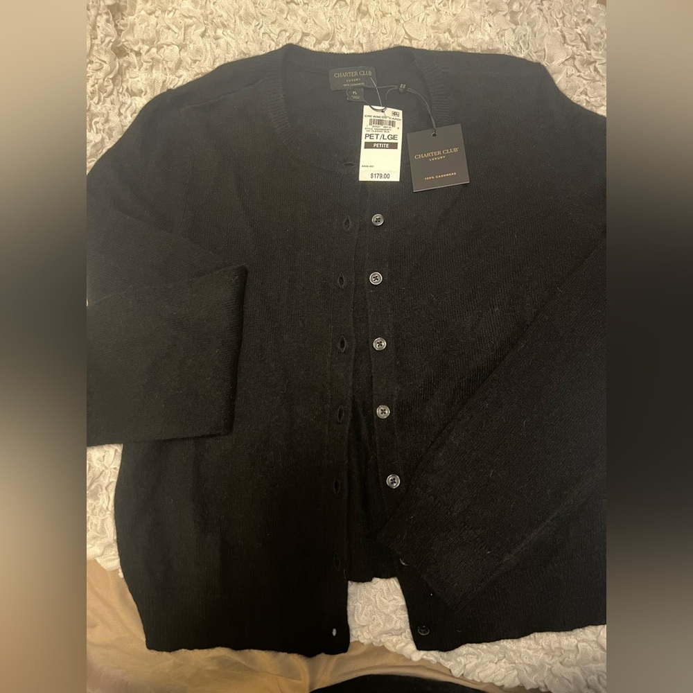 Charter Club Black Cashmere Button-Front Cardigan
